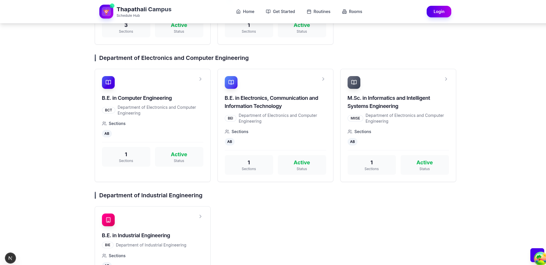 Routines section — program cards