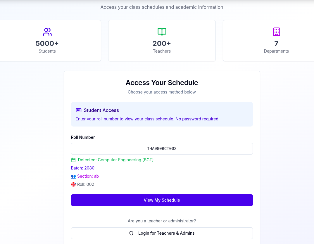 Homepage — Roll number input (instant access)