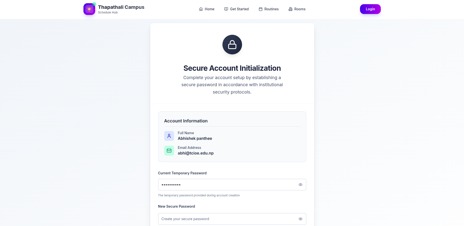 First-time password setup